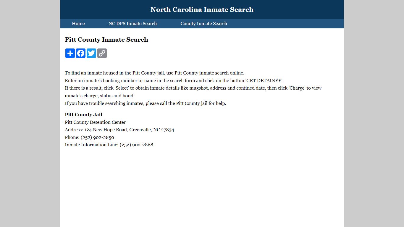 Pitt County Inmate Search